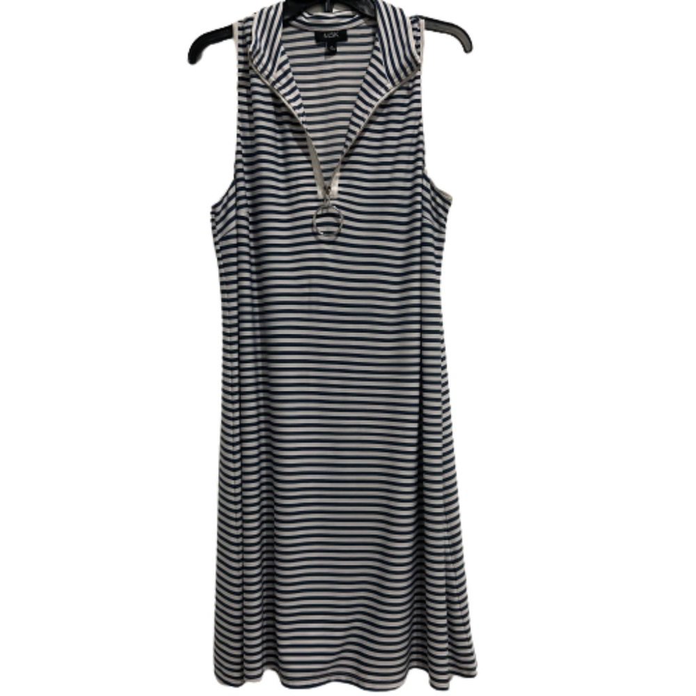 MSK Navy and White Stripped Sleeveless Zip up Dress Women’s Size XL